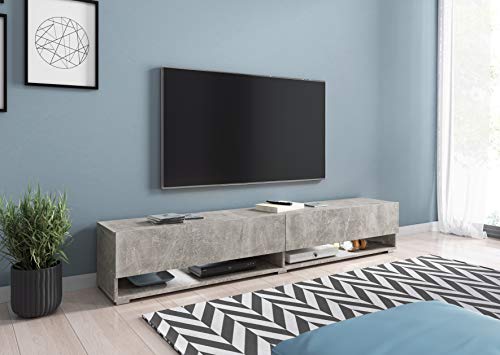 Selsey Wander - Meuble TV Suspendu/Banc TV avec LED (180 cm) (béton)