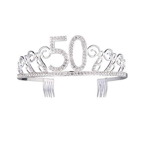 Wiber 50th Birthday Tiara Crystal Rhinestone Women 50th Birthday Crown with Combs