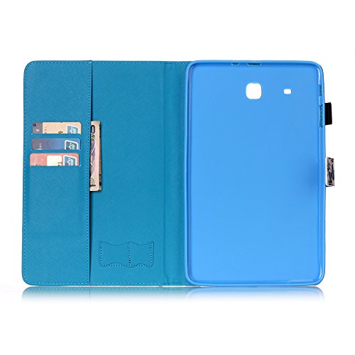 Für Samsung Galaxy Tab E 9.6 Zoll SM-T560 Leder Tasche Hülle,Für Samsung Galaxy Tab E 9.6 Zoll SM-T560 Leichter Wallet Kickstand Hülle,Herzzer Mode Hübsch [Luxus Schmetterling Gedruckt] Shockproof Kratzfest PU leder Mappen Geldbeutel Folio Abdeckung mit Karte Bargeld Schlitz Weiche TPU Innere Kasten Hülle Case für Samsung Galaxy Tab E 9.6 Zoll SM-T560 + 1 x Frei Blau Handy Halterung Ständer + 1 x Frei Blau Stift Stylus - 4