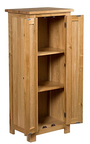 Waverly Oak 2 Door Narrow Storage Cabinet with Adjustable Shelving in Light Oak Finish | Solid Wooden Filing Cabinet | Shoe Organiser | Bathroom Unit
