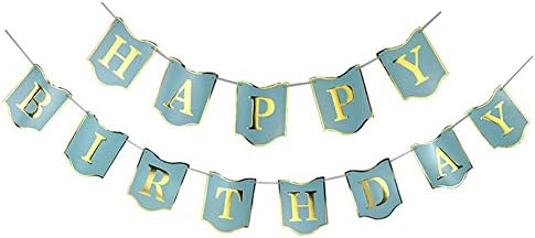 Large Lettering Happy Birthday Banner, High Grade Coated Art Paper with Gold Lettering and Banner Edge for Birthday Party Decorations(Blue)