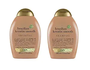 OGX Ever Straightening Brazilian Keratin Smooth Shampoo 2pc Combo |With Coconut Oil, Keratin Proteins, Avocado Oil & Cocoa Butter, For Dry, Curly, Frizzy & Fine hair, Sulfate Free Surfactants, No Parabens, 385 ml