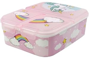 My sweety pop - Caja de merienda para niños, guardería infantil - Escuela - Vacaciones - Comida - 19,5 cm - Idea de regalo - 3 compartimentos - Unicornio - Rosa - Niña