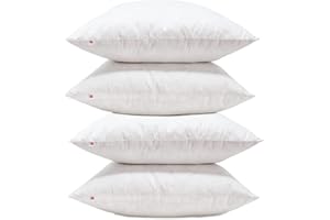 Lancashire Textiles Cushion Pads Generously Filled With Ethically Sourced Duck Feathers Encased In Pure Cambric Cotton Cover 4 Pack 18" x 18" (45cm) - 100% Downproof Cotton Cover - Made in UK