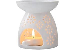 ZEEWIZZ !BIG SIZE! 9.8 x 9.8 x 11.5 cms Wax Melt EssentialOil Burner White -Star Pattern, Ceramic Aroma Burners Assorted Wax Warm Aromatherapy Holder Candle Scented Diffuser Home Bedroom