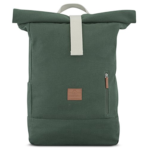 Johnny Urban Rucksack Damen   Herren Gr  n Roll Top Daypack aus Baumwoll Canvas - L  ssiger Vintage Tagesrucksack f  r Den Alltag - Wasserabweisend   