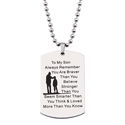 Halskettenanhänger / Schlüsselanhänger, mit englischer Prägung „To My Son Always Remember You Are Braver Than You Believe“