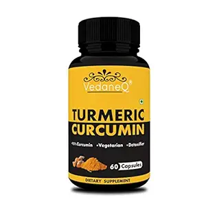 VedaneQ Turmeric Curcumin with Bioperine 1300mg. Anti-inflammatory, Antioxidant, Highest potency 60 capsules.