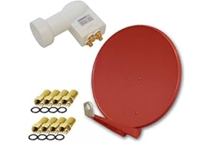 PremiumX DELUXE80 Aluminium Ziegelrot 80cm Antenne Digital SAT Schüssel Spiegel HDTV HD+ 3D 4K + PremiumX LNB Quad 0,1dB PXQS-SE Weiß Quattro Switch + 8X F-Stecker