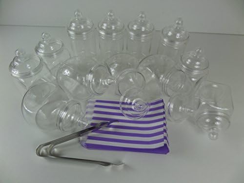 12x 500ml Jar Pack - Sweet Shop Candy Buffet Wedding Buffet 100 Bags with 3 Tongs (Purple)