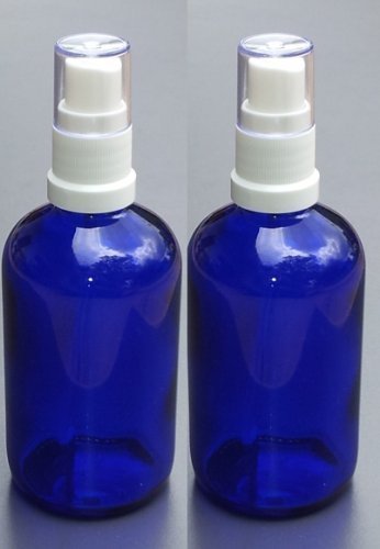 2 x Blau Glas Sprüh Flasche 100 ml mit Pumpsprühkopf Zerstäuber zum Befüllen z.B. mit Energie-Wasser als Raumspray oder zu kosmetischen Zwecken, Befeuchtung. Blauglas.