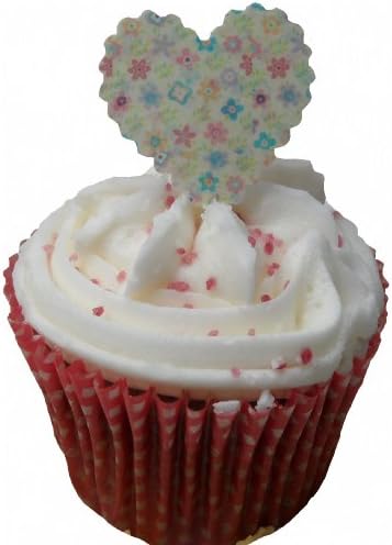 (SH) Spring Flower Design, Designs By Hannah Scalloped Heart Edible Rice Paper Cup Cake Wedding Cake Decoration x 24