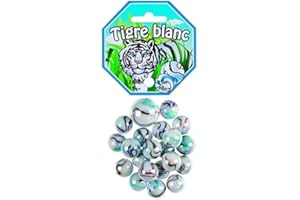 Jouets Sachet 20 Billes de 1.6 cm avec 1 Callot de 2.5 Tigre Blanc - Jeu de Plein Enfant - Jeu Recreation