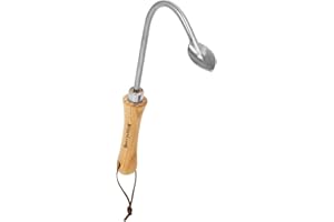 Berry&Bird Stainless Steel Curved Weeder – Crack Weeder Cultivator Weed Puller Hand Tool with Wood Handle and Leather Strap, Durable Weed Remover Tool for Patio, Lawn, Yard, Block Paving