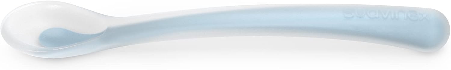 Suavinex, Cuchara de Silicona para Bebés +4 Meses, Cuchara de Aprendizaje, Suave y Blanda, para Encías Sensibles, con Mango Largo, Apta para Lavavajillas, Colour Essence Azul