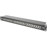 DIGITUS Patch Panel - Cat-6A - 19", 1U - 24 RJ45 Ports | Shielded &ndash; 10 Gbit/s &ndash; PoE+ Compatible &ndash; Patch-Panel LSA &ndash; Rack Moun