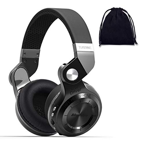 Bluedio Wireless Bluetooth Headphones Extra Bass Foldable Over Ear Headphones with Mic/Micro SD Card Slot/Wired/Support Amazon Web Services for Cell Phones/PC/TV (T2 Plus Superior, Black)