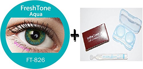 MYSA LENS - Lentes de contacto sin corrección de color azul Aqua FreshTons (incluye solución multifunción para lentillas de 10 ml y funda, duración 12 meses)