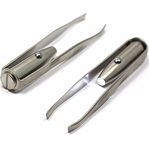 asentechuk® Edelstahl Oblique Mund LED-Licht Augenbrauen-Pinzette Clip Zange Make up Beauty Werkzeug
