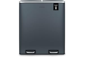 Les Collectors Pedal Bin N°906 Capacity 60 L, 2 Compartments 30 L, Heavy Duty, Kitchen, Removable Bins, Quiet Lid Closure, Blue Grey