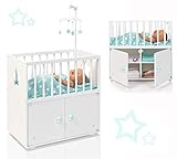 Mit Matratze, Decke und Kissen mit Sternen in Mint-Türkis