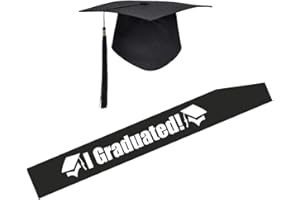 DEER PLATZ Sombrero Graduación, Sombrero Graduación Maestro, Cinturón I Graduate!, Decoración para Ceremonia Graduación Universitaria, Negro, Unisex, Tamaño Ajustable