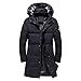 Produktbild EUZeo Herren Winter Slim Fit Wollmantel Business Überzieher Schlank Lange Windbreaker Jacken Baumwolle Gepolstert Kapuzenjacke Sweatjacke Einfarbig Wintermantel Coat