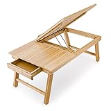 Relaxdays Laptoptisch aus Bambus HBT: 24 x 55 x 33 cm Beistelltisch mit praktischem Fach für Stifte oder Notizen verstellbarer Computertisch als Knietisch und Betttisch Notebooktisch aus Holz, natur - 5