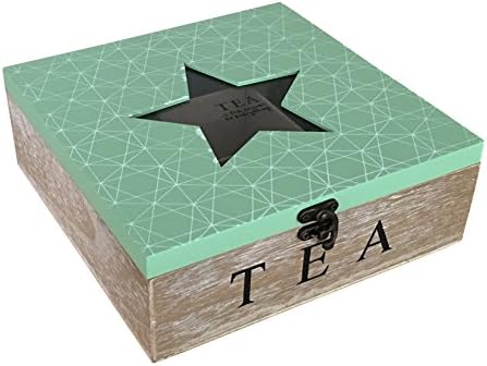 Karla - Geometric Design Wooden Tea Box with 9 Compartments Star Glass Top (Green)