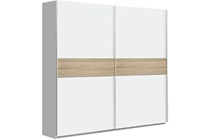 CAMBIA TUS MUEBLES CTM® Armario Winter 200 cm – Puertas Correderas – Estilo Nórdico – Interior con Estantes y Barras – Melamina Roble o Blanco – 200x61x210 cm – Armario Ropero Moderno (Blanco)