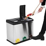 Songmics Abfalleimer Mülleimer mit Inneneimer Mülltrennsysteme Treteimer Edelstahl 24 L (3 x 8 L) LTB24L - 3