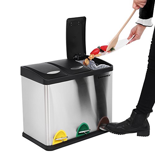Songmics 24 L (3 x 8 L) Mülleimer Treteimer mit Inneneimer Mülltrennsysteme Abfalleimer LTB24L - 3