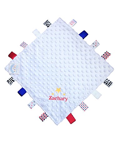 Personalised Embroidered Baby Comforter Taggy Blanket/Blankie - White