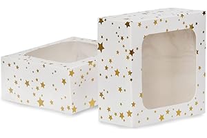 Anniversary House 2-pack Treat Boxes, Gold Star Foil Print, Cookie and Brownie Box, 7.5 x 16 x 16CM, J081,3.8 x 11.4 x 11.4cm (1.5 x 4.5 x 4.5")