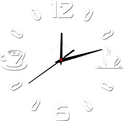 DKEyinx Coffee Cup Quartz Mute 3D Wall Clock, Art DIY Sticker, Home Decor Gift - Silver