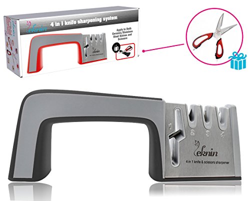 Messerschärfer Scherenschärfer mit 4 Stufen-Schleifsystem, Leknin Keramikmesserschärfer mit 4 in 1 Design geeignet für verschiedene Größen von Messern und Scheren, Multifunktions-Küchenschere dazu als Geschenk (Schwarz) - 2