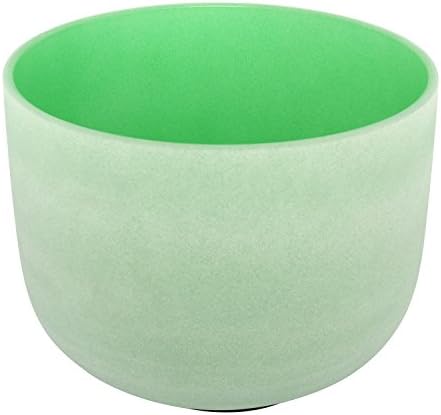 Green Color Frosted Crystal Singing Bowl Note F 432Hz Heart Chakra 20 cm/8 inch Best and Highest Quality Sound &amp; Material Suede Green Mallet Included