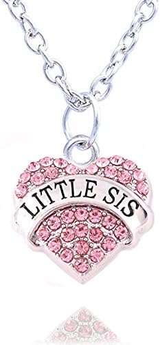 Family Jewellery Silver Alloy Pink Crystal Love Heart Little Sister Charm Pendant Necklace Women Girl Gift