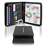 Porte document classeur A4 organisateur conférencier en papier pour réunion, carte de visite professionnel noir - femme homme organiseur trieur cuir, carnet de block notes rangement bureau portfolio