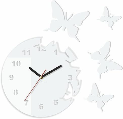 Modern White Wall clock Butterflies circular Decoration Living room, Bedroom, No ticking