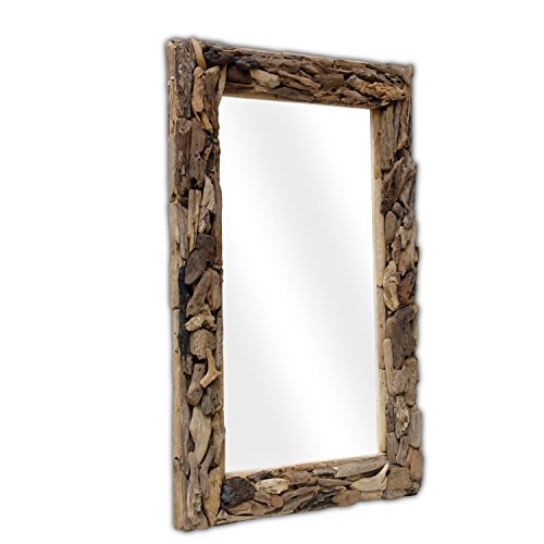 Wandspiegel Spiegel Rahmen Hängespiegel Holzrahmen Thailand Massiv ca. 102cm Mosaik Holz Natur - 5
