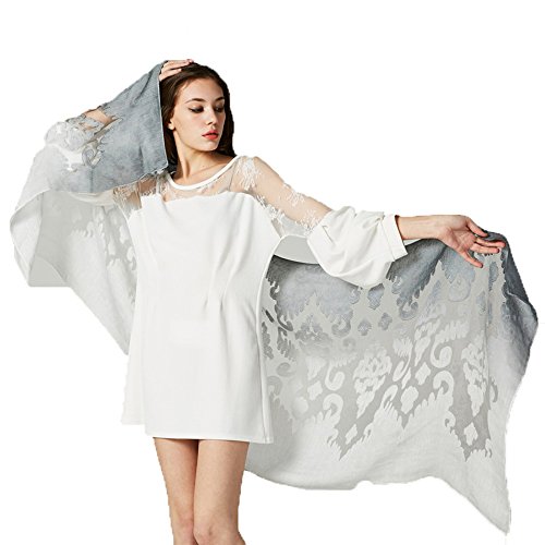 WKLCF Femme Longue Écharpe Soie Foulard Fleur Imprimé Châle Elégant Étole Gradient Eté Automne Accessoire 180*65CM