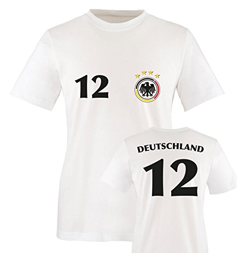 EM 2016 – TRIKOT – DEUTSCHLAND – 12 – Kinder T-Shirt – Weiss / Schwarz-Rot-Gelb Gr. 134-146