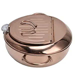 Cooking Fryer, Exquisite Frying Pot Stainless Steel Harmless Durable Double Layer Bottom with Oil Temperature Gauge for Hotel for Restaurant