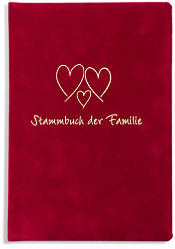 Stammbuch der Familie -Trio-, rotes Samtvelours, goldene Herzen, Ringmechanik, Stammbücher, Familienstammbuch
