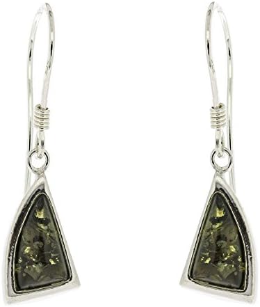 Nova Silver Triangle Drop Earrings with Green Amber