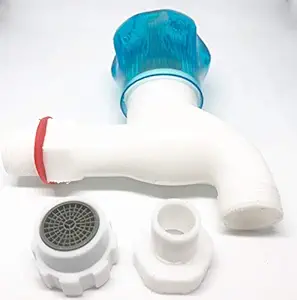 Impoda PVC Washing Machine Bib Cock Tap with PVC Flange and Water Saving Adapter 1/2 Inch Thread (1)