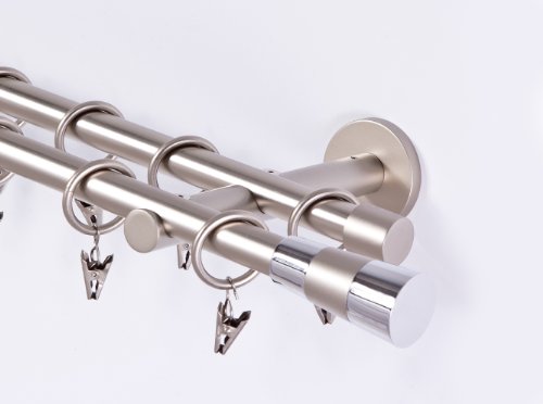 Gardinenstange 16mm 2-Läufig Chrom-Matt Metall, 280