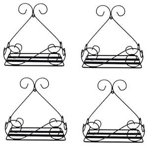 Truphe Wall Mounted Metal Pot Stand/Plant Stand Plants Holder Indoor and Outdoor Black - 27 x 14 x 27 cm (Set of 4)