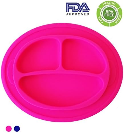 MealMATe Monkey Face (Pink or Blue) - Premier Quality Mini Silicone Suction Plate / Placemat. NEW 2017 design to maximize suction on most smooth surfaces &amp; Highchairs. Ideal for Baby, Toddlers &amp; Kids.